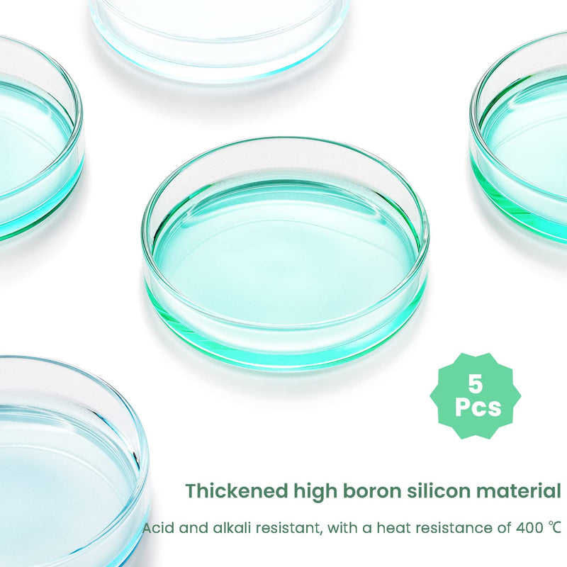 Huanyu 100mm Glass Petri Dish with Lids High Borosilicate Glass Petri Dishes Bacterial Culture Dishes for Lab Science Experiment (5pcs: 100mm) 5pcs：100mm