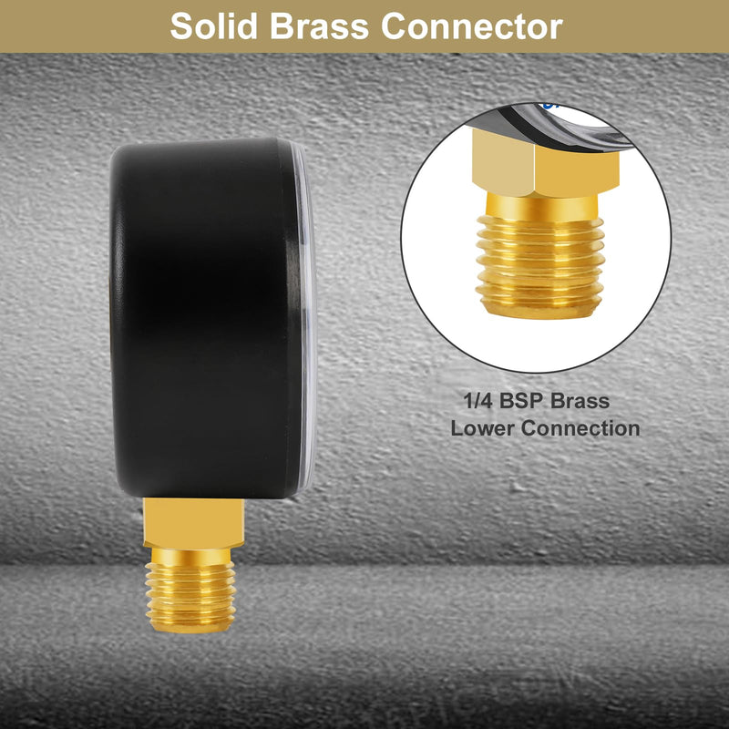 UHARBOUR pressure gauge water 0-4 bar, pressure gauge 1/4 inch, pressure gauge compressed air lower bracket, compressed air pressure gauge 1/4 BSP brass connection