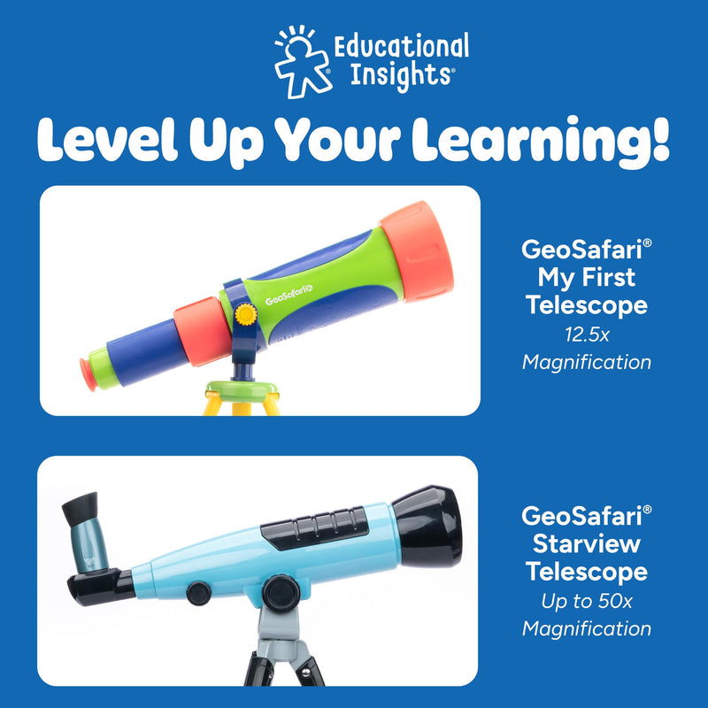 Educational Insights GeoSafari Vega 360 Telescope - 50 mm Beginner Telescope for Kids 8-12, Refractor Telescopes, Astronomical Telescopes for Stargazing, Includes Two Eyepieces and Tripod