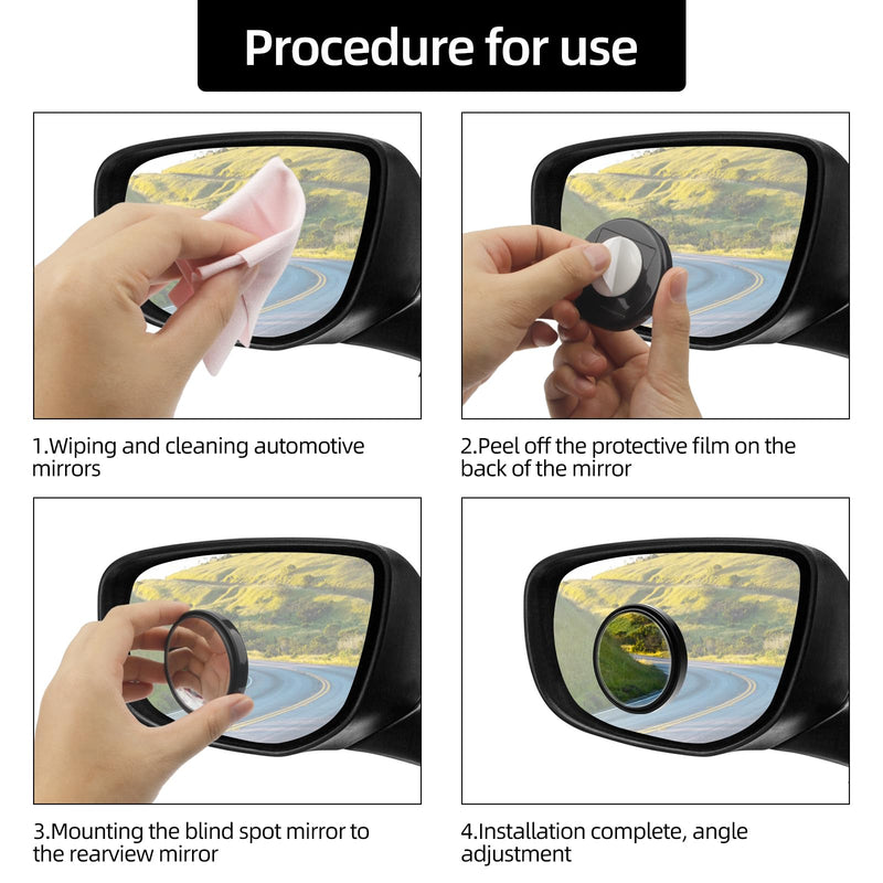 8 Pack Blind Spot Car Mirror, 2" Round HD Glass Side View Mirror Blindspot with Black Frame, 360° Wide Angle Round Side Convex Rear Rearview Mirror with Self Adhesive for Universal Vehicles