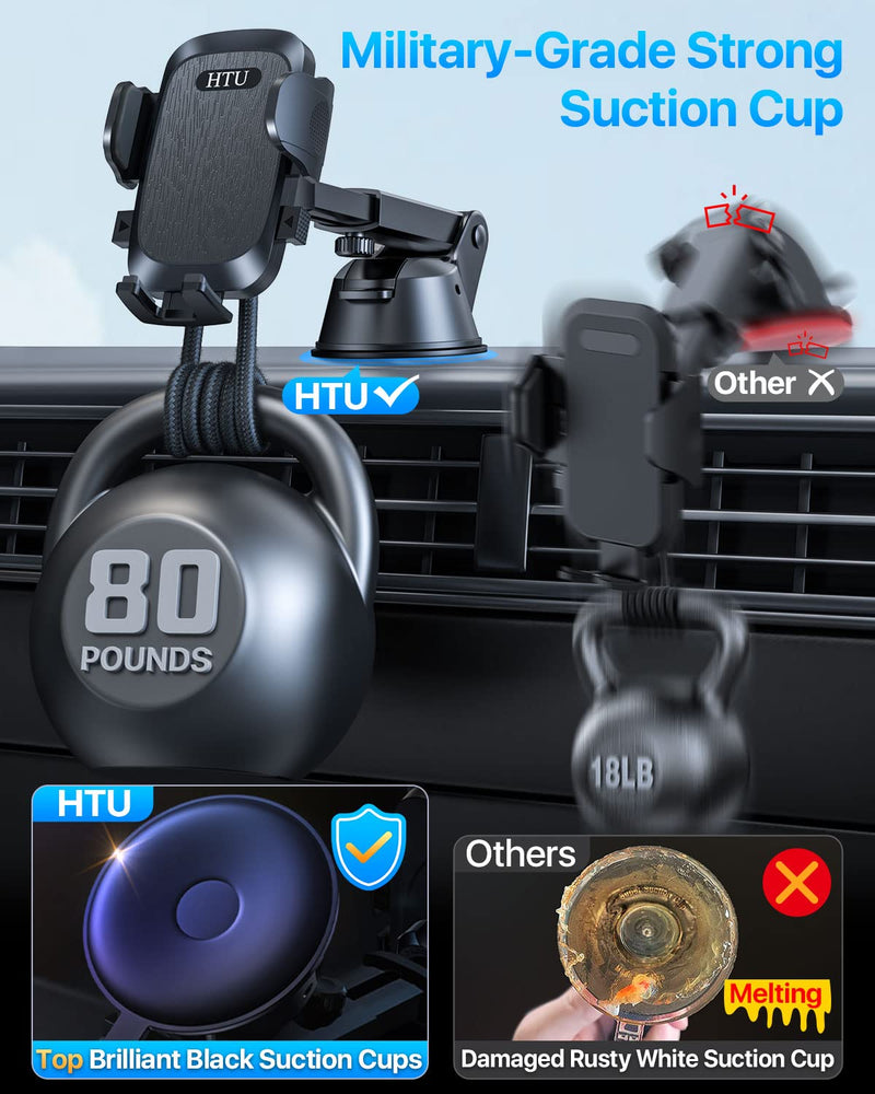 2024 Ultimate Car Phone Mount【80+LBS Strongest Suction & Military-Grade】【Patent & Safety Certs】 Cell Phone Holder Truck Stand for Dashboard Windshield Vent for iPhone 15 Pro Max 14 13 Samsung, Black