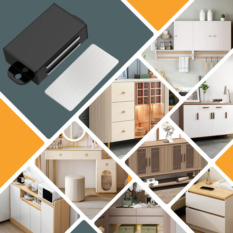 Jiayi 12 Pack Heavy Duty 17lb Magnetic Cabinet Catch Stainless Steel Self Adhesive Door Magnets for Kitchen Cupboard Drawer Closet Latch Closure Black