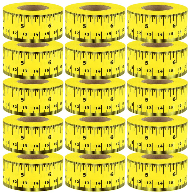 ChromaLabel 1 Inch Adhesive Measuring Tape, Removable Adhesive Measuring Tape, Perfect for Home or Office Use - 12 Inch, Yellow - Case of 15