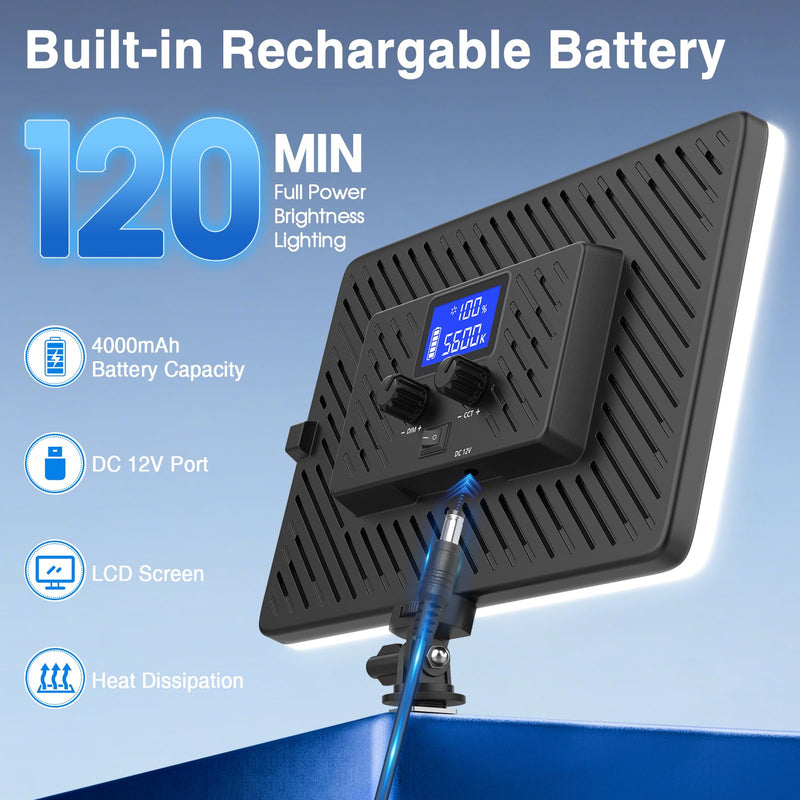 Led Video Light Panel Light with Extendable Tripod, 4000mAh Rechargeable Camera Lighting, 2500K-8500K Photo Light for Outdoor Indoor Photography Live Streaming Zoom Calls Video Recording