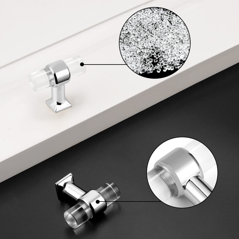Probrico 20 Pack Single Hole Cabinet Knobs Hardware Cabinet Handles, Polished Chrome Alloy Cabinet Knobs with Clear Acrylic Drawer Pull Handles for Kitchen Cabinet Funiture