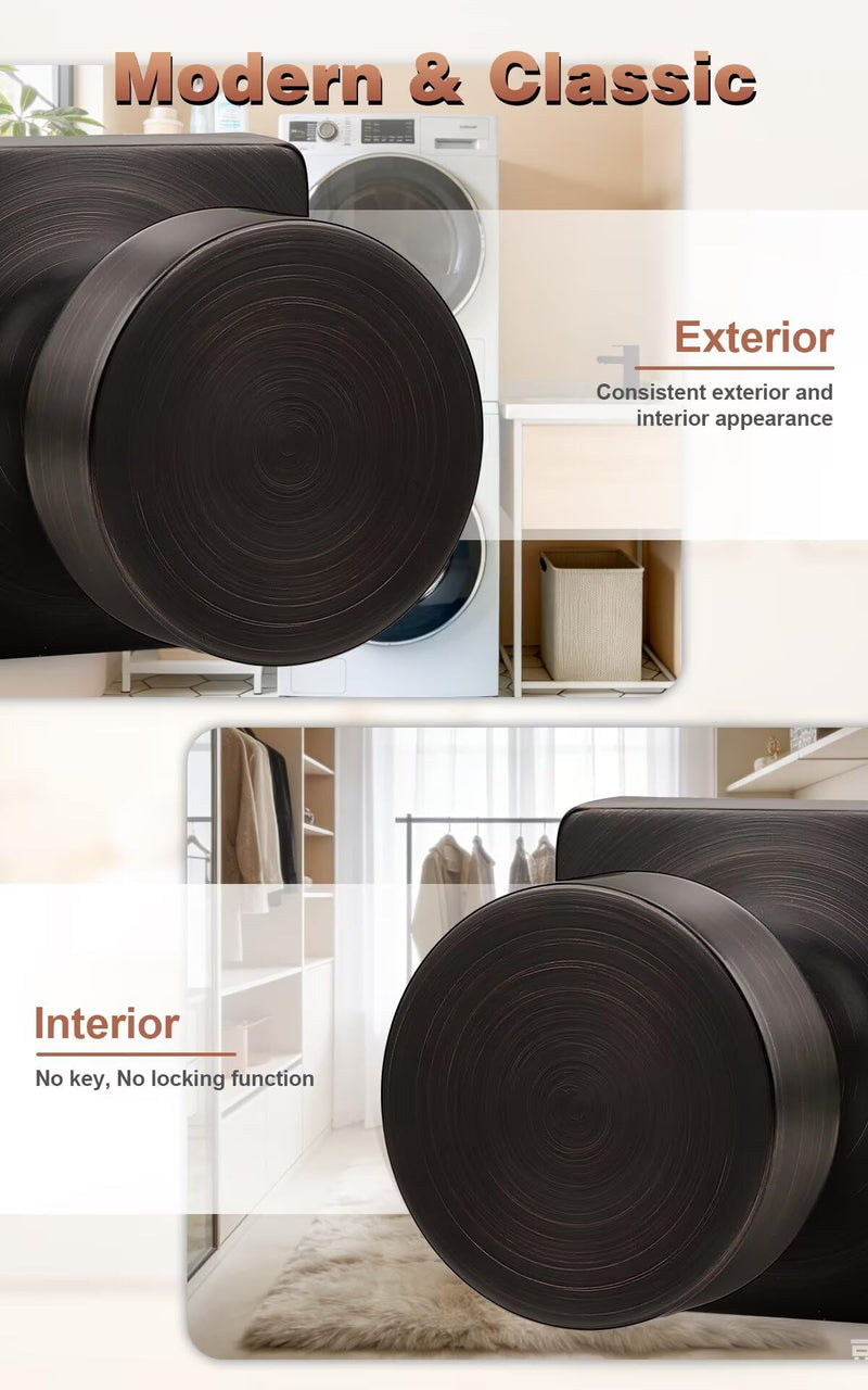 Probrico Passage Door Knobs Interior, Closet Keyless Door Handles for Balcony or Hallway, 1 Pack Square Panel Door Knob in Oil Rubbed Bronze Finish