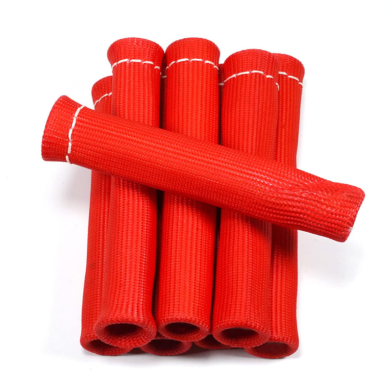 8Pcs 2500° Degree Spark Plug Wire Boots Heat Shield Protector Sleeve Cover Compatible with SBC BBC 350 454,6 Inch, Red