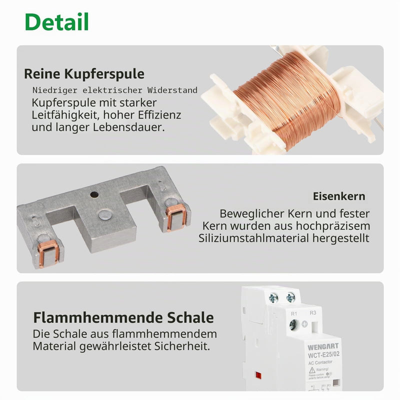 Wengart WCT-E25 DC Contactor 24 V, 2-Pin Normally Closed (2NC), 25 A Installation Contactor for DIN Rail, Hum-Free & Energy-saving, Optimised for 24 V DC System Control Panel 2NC_DC24V
