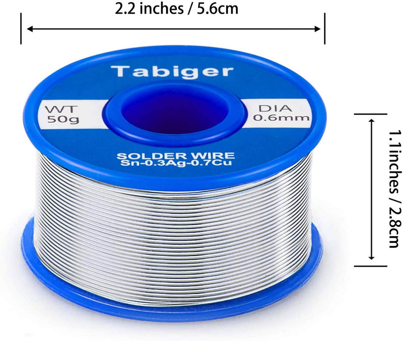 Tabiger Solder Wire 0.6mm Lead Free Solder Wire with 97Sn-2Rosin-0.7Cu-0.3A 0.6mm 50g Solder for Electric Soldering