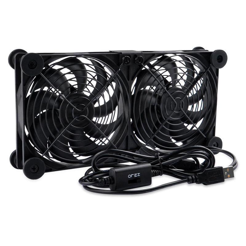 2 in 1 Quiet Dual Router Fan Cooler 120 mm with 3 Degree Speed Control (L/M/H), DC 5 V, USB Powered Cooling Case Fan for Router, Modem, Receiver, DVR, PlayStation, TV Box Dual 120mm