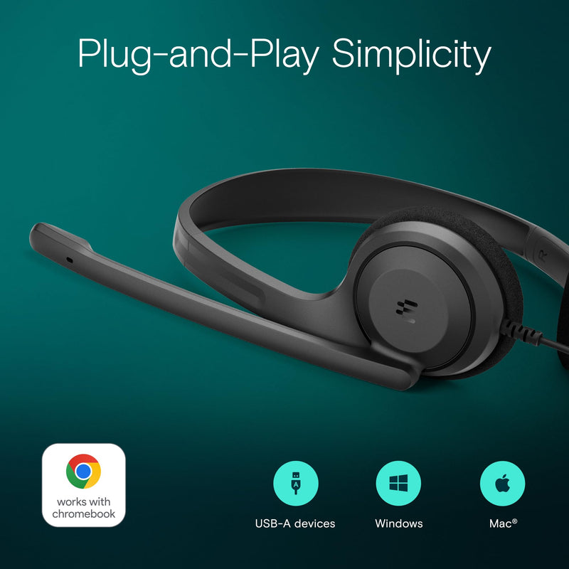 EPOS C1 USB-A Premium Headset for Professionals - Superior Sound, Noise-Canceling Microphone, Comfortable and Adjustable for All-Day Use, Certified Compatibility with Chromebooks