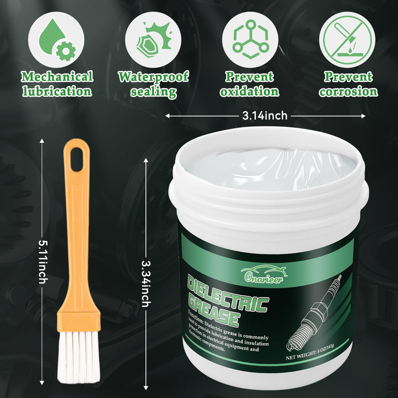 5 oz Dielectric Grease for Electrical Connectors, Silicone Grease with A Brush, Silicone Paste for Automotive, Spark Plug, O Rings, Marine, Insulation Protection, Waterproof & Heat Resistant