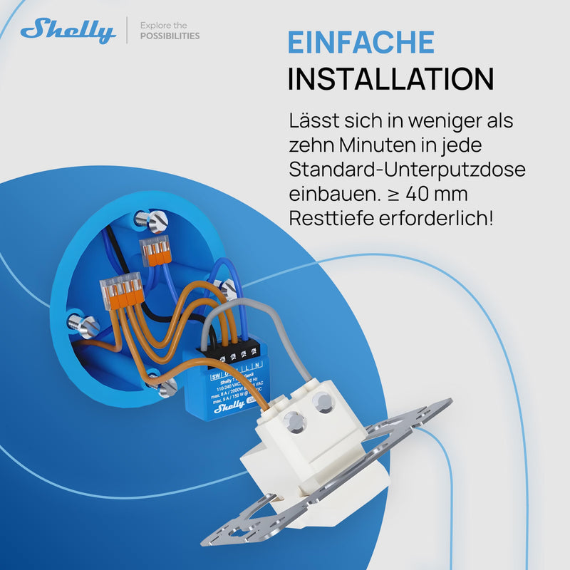 Shelly 1 Mini Gen3 - WLAN & Matte Smart Relay Switch, 1 Channel, 8 A, Potential-Free Contact, Light Switch, Garage Door Opener, Heating, Smart Home, Timer Switch, No Hub Required, Alexa, Google Shelly 1 Mini Gen 3 1 Stück