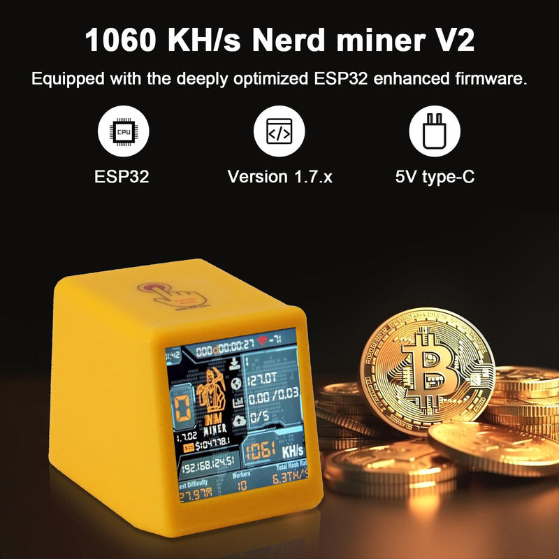 V2 Bitcoin Miner Binghe 1060 KH/s V2 Intelligent Display with ESP32 and Table Clock Bitcoin Miner BTC Solo Lottery Bitcoin Crypto Lottery Compatible with Nerd v2 orange