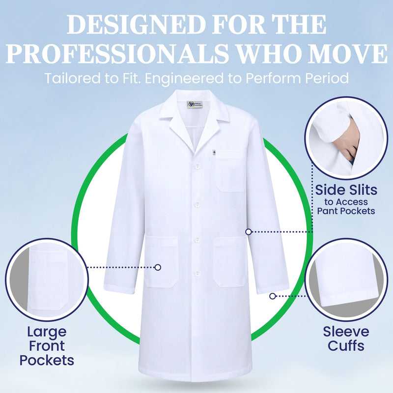DR Uniforms Cotton Lab Coat - Unisex White Long Coat for Students and Doctors X-Large