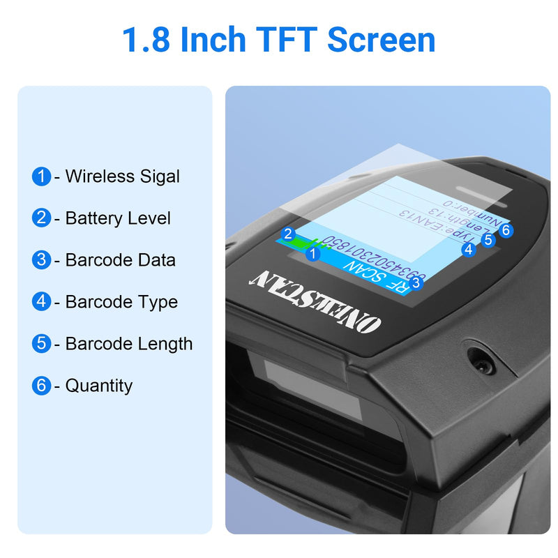Barcode Scanner Wireless, 1D Laser Bar Code Scanners with Stand 2.4G Wireless & USB Wired Connection Plug and Play 2 in 1 Handheld Barcode Reader with Screen