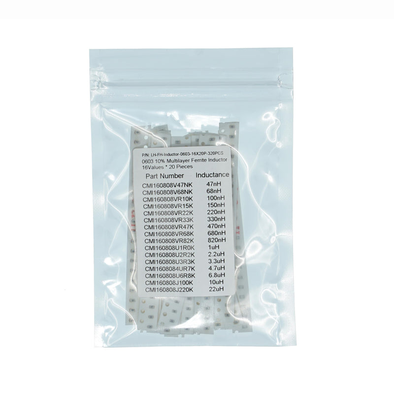 16 Types x 20pcs, Total 320pcs 0603 10% Multilayer Chip Ferrite Inductor Kit 47nH 68nH 100nH 150nH 220nH 330nH 470nH 680nH 820nH 1uH 2.2uH 3.3uH 470nH 680nH 1uH 2.2uH 3.3uH 470nH 7uH 68uh 10uh 22uh