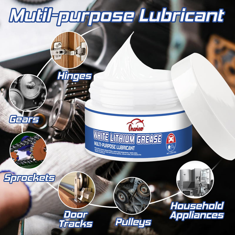 White Lithium Grease, 3.5oz, Multi-Purpose Lubricant Lithium Grease with Brush, Garage Door Hinge Lubricant for Metal-to-Metal Applications, Ideal for Automotive, Marine, and Industrial Use