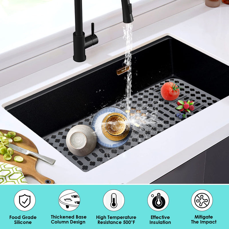 Kitchen Mat, Protectors for Sink 25"x13" Non-Slip Folding Grates for Bottom of Farmhouse Stainless Steel Porcelain Sink, DIY Silicone Can Be Cut to Any Size Grey-1 PCS 25”x13”-DIY 1pcs