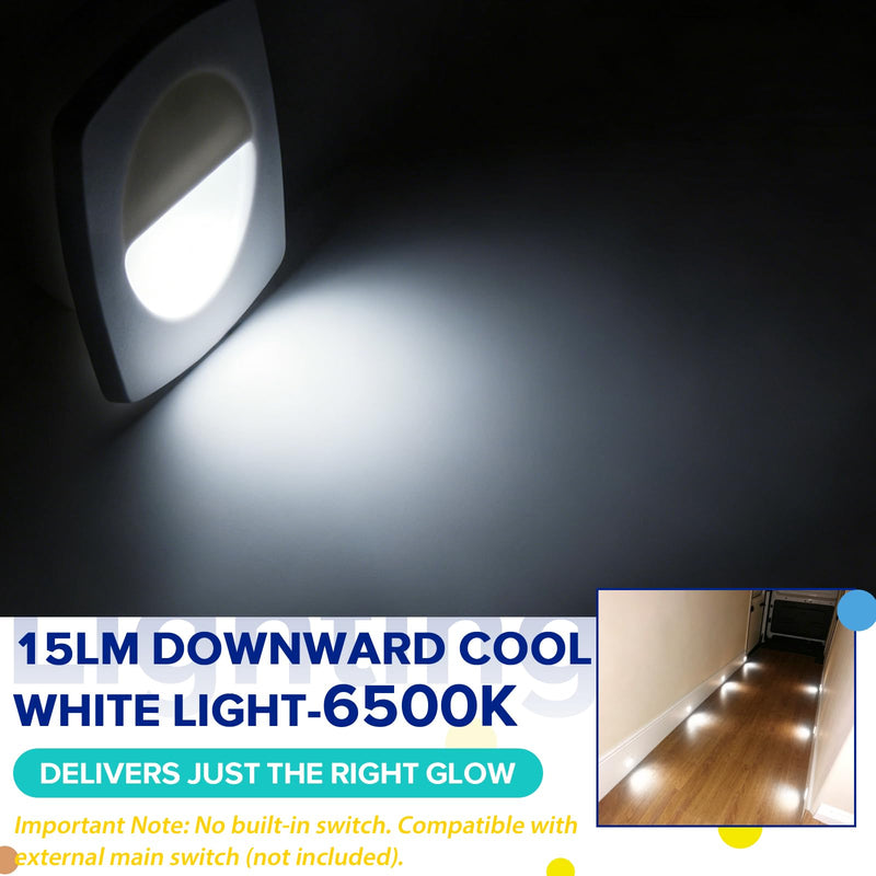 Boat Courtesy Lights, 2.2 Inch Square White Bezel Boat Deck Lights 12 volt LED Recessed Mount Low Voltage Mini Stair Light for Marine Sailboat Trailer RV Step Light 0.2W 15LM 6500K Lighting, 6-Pack Cold White Light