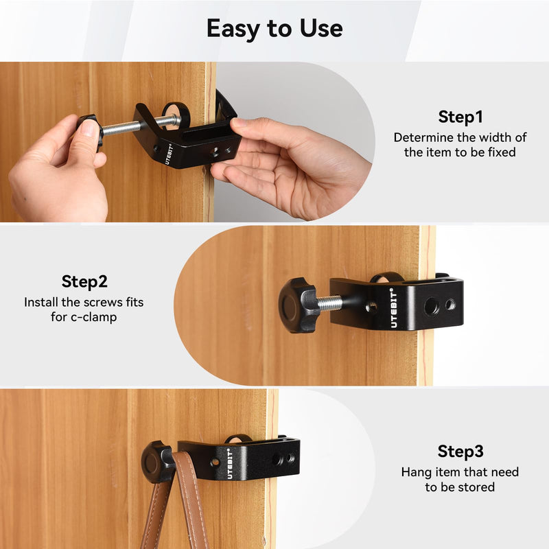 UTEBIT Universal C-Table Clamp with 1/4" and 3/8" Thread, Aluminum Support Clamp Desktop Mount Holder for Range 0.36"-2", Versatile Desk Clamp for LCD Monitor Flash Carts Benches Worktables 0.36-2.0 inch 2