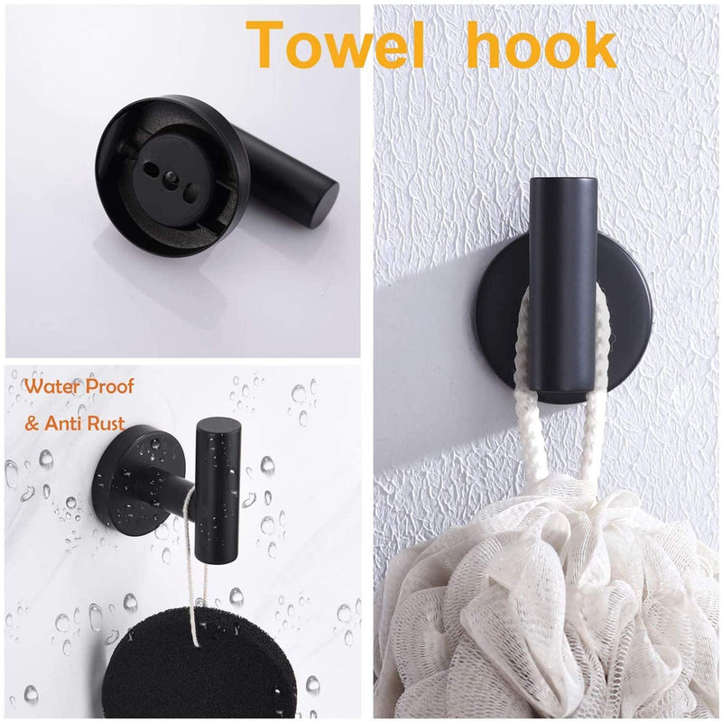Nolimas 5Pieces Matte Black Bathroom Hardware Set Included 16" Lengthen Hand Towel Bar,Toilet Paper Holder,3pcs Robe Towel Hooks SUS304 Stainless Steel Bathroom Accessories Kit