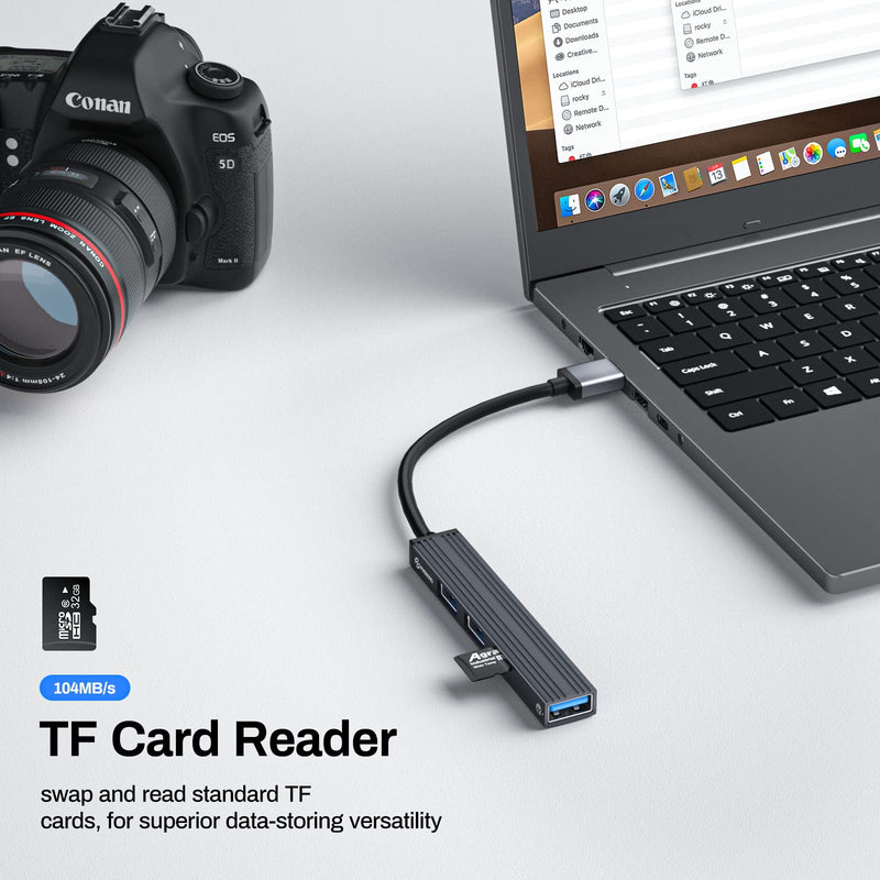 Mini USB Hub, 4-in-1 Multi-Port Adapter with High-Speed USB 3.0 Port, USB 2.0 Port and TF Card Reader, Ultra Slim Portable Data Hub Applicable for Laptop, PC, iMac Pro, MacBook Air, USB Splitter USB-A-3TF