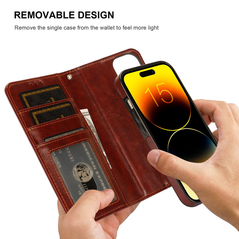 Bocasal Detachable Wallet Case for iPhone 15 RFID Blocking Card Slots Holder Premium PU Leather Magnetic Kickstand Shockproof Wrist Strap Removable Flip Protective Cover 5G 6.1 inch (Brown) Brown