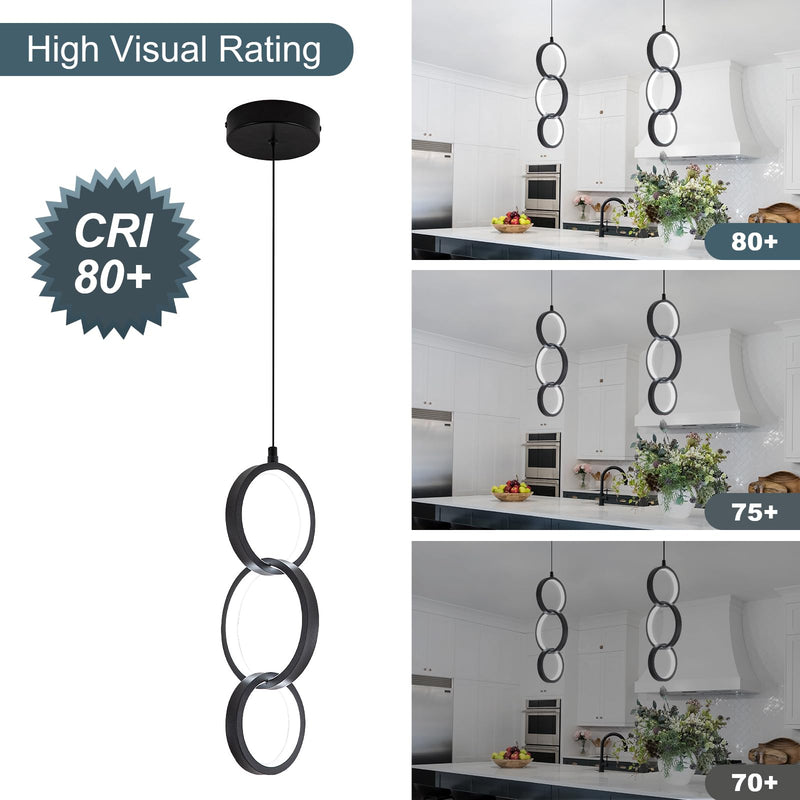 6000K Modern Led Pendant Light Fixture, 18W Black Spiral Led Pendant Lamp Chandelier Hanging Lamp,Adjustable Height Pendant Lights for Kitchen Dining Room Bedroom Kitchen Island, 1 Pack Black,6000K