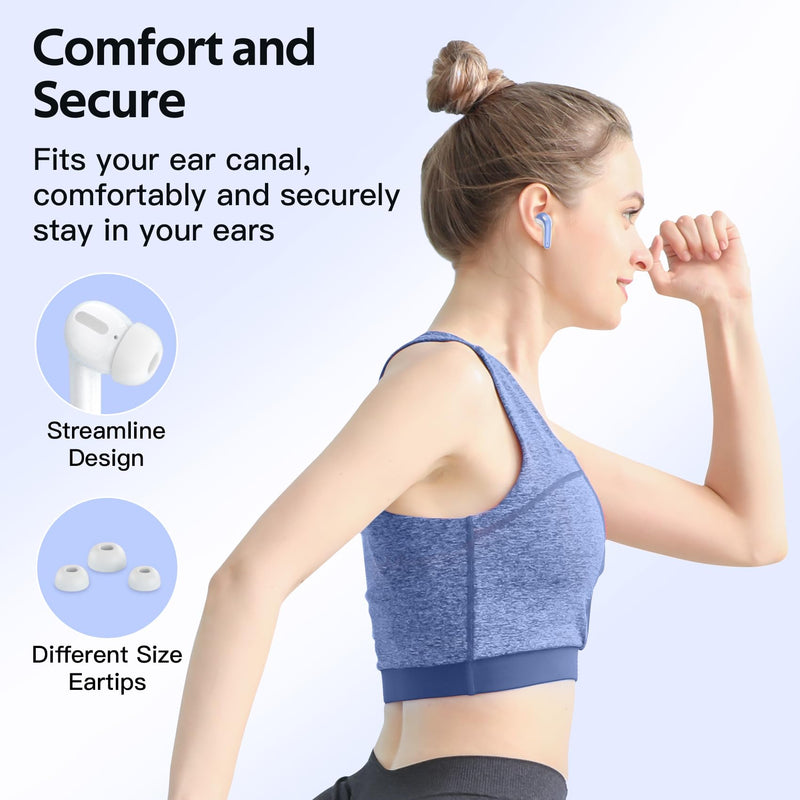 TAGRY Bluetooth Headphones True Wireless Earbuds 60H Playback LED Power Display Earphones with Wireless Charging Case IPX5 Waterproof in-Ear Ear buds with Mic for TV Smart Phone Laptop Computer Sports M Purple