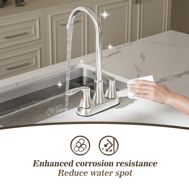 Phiestina Commercial Bar Sink Faucet 4 Inch Center Deck Mount, Utility Laundry Faucet for Sink, 2 Hole Chrome Polished with Dual Lever Handles, BARTY36-11H-C 11 IN Hight