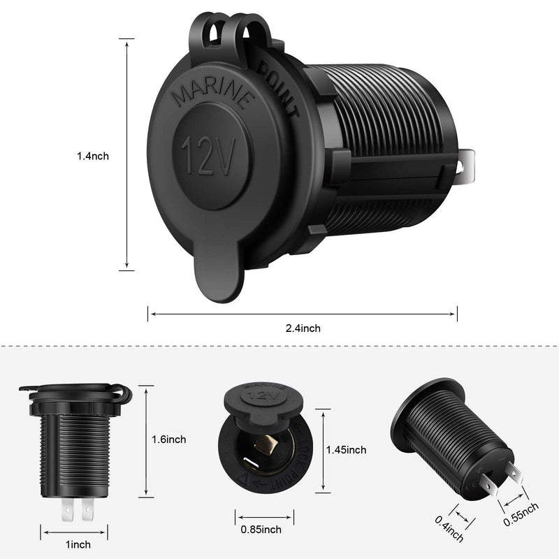 12V Cigarette Lighter Socket, 2 Pack Car Marine Motorcycle ATV RV Lighter Power Outlet Socket Replacement 12 Volt Waterproof Plug by ZHSMS Black