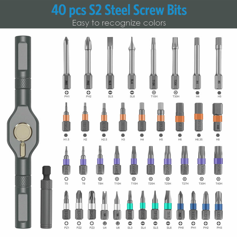 Criacr Upgraded 42 in 1 Magnetic Screwdriver Set, Ratchet Handle Screwdriver Set, Storage Case, Magnetic Bits, Rotatable Ratchet Handle for DIY, Electronics, Furniture Orange