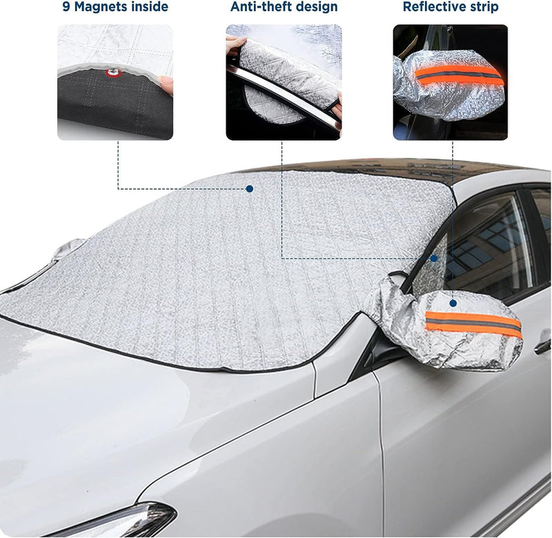 Windshield Snow Cover, Car Windshield Cover for Ice and Snow, Automotive Magnetic Windshield Frost Cover with Side Mirror Cover Protector in Winter, Suitable for Most Vehicle, Car, SUV