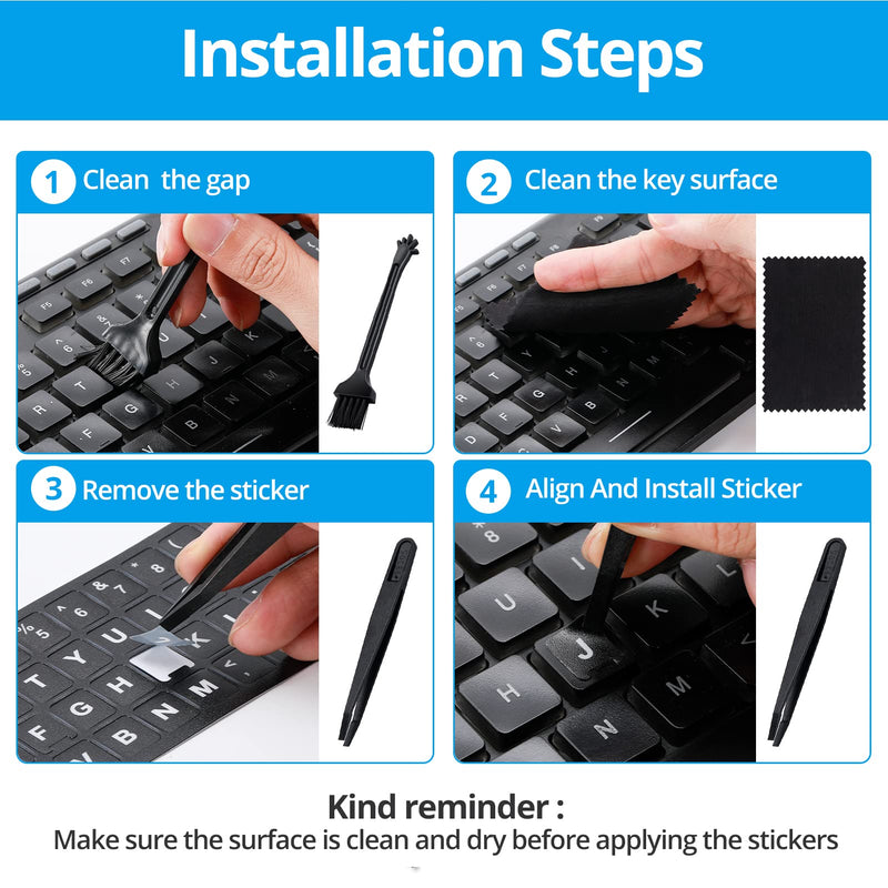 English Keyboard Stickers[5 in 1],Replacement English Keyboard Sticker with White Font on Black Background Universal for Laptop Desktop Computer,Matte English Keyboard Alphabet Sticker English White Letter/Black Background