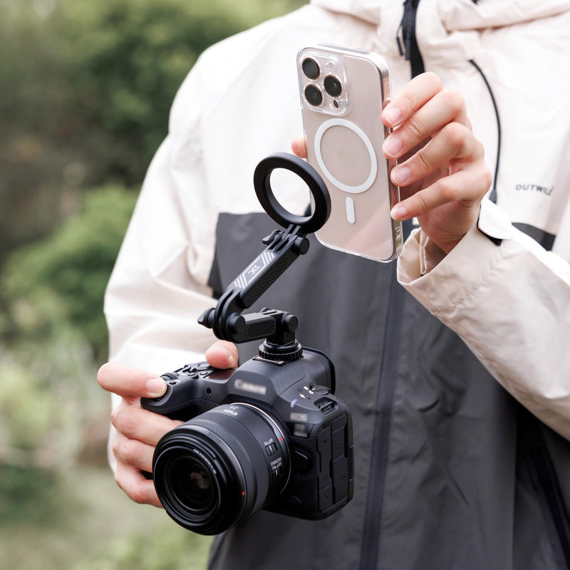 JJC Magnetic Cold Shoe Mount for iPhone 16 15 14 13 & Action Camera, with 1/4" 20, Foldable Detachable Hot Shoe Phone Holder for Magsafe, for DJI OSMO Action 5 Pro 4 3, Hero 13 12 11, Insta360 Ace Magnetic Cold Shoe Mount with 1/4"-20
