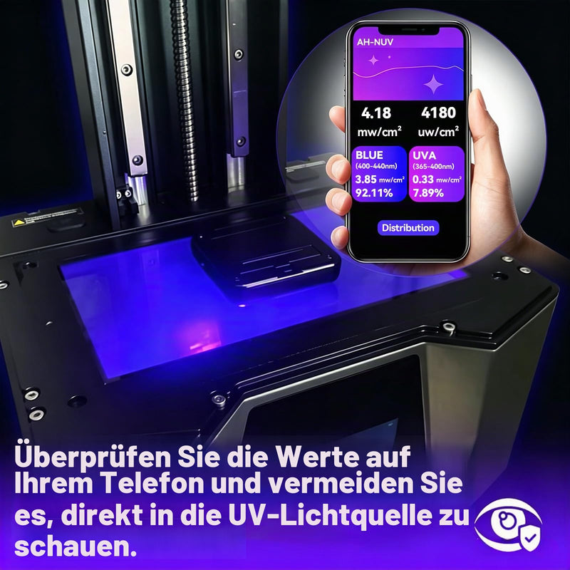 UV Meter for Resin 3D Printer, 405nm & 385nm UV Intensity Tester with Bluetooth App, Measures Irradiation Distribution on LCD, DLP and SLA Printers