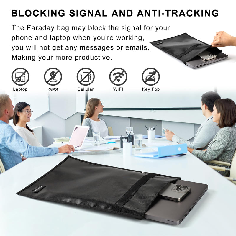 Large Faraday Bags Emp Proof for Car Keys & Phone & Tablets & Laptop & Key Fob - 5 Pack Faraday Cage Faraday Key Fob Protector Faraday Pouch, Anti-Tracking Anti-Hacking, RFID Signal Blocker (Black) Black