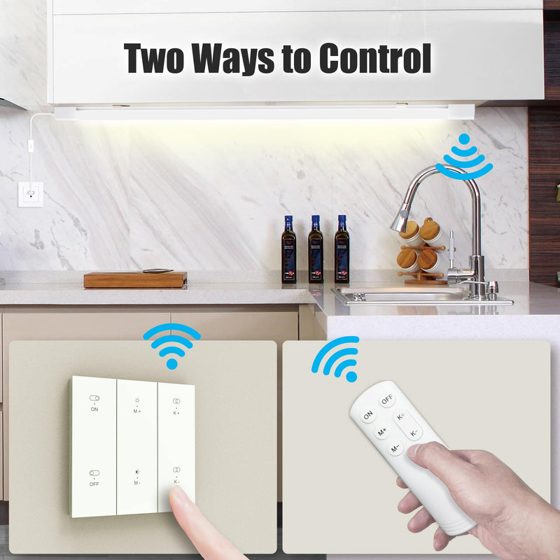 Under Cabinet Lights with Plug. 3000K-6500K Dimming and Color. with Wireless Control Panel and Remote Control.18W 1800LM for Garage, Kitchen, Bathroom, Closet, Office (24 inch) 24 inch