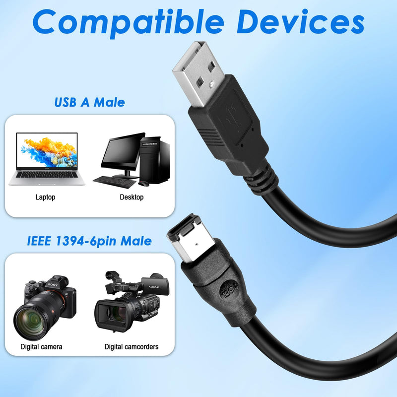 Firewire to USB Adapter Cable 6-Pin IEEE 1394 Male to USB 2.0 Male Converter Firewire 400 1394-a to USB A Connector Cord for Printer Scanner Hard Disk (Not Compatible with Sound Card) 5.9FT USB M/6-Pin 1394 M USB to 6-Pin 1394