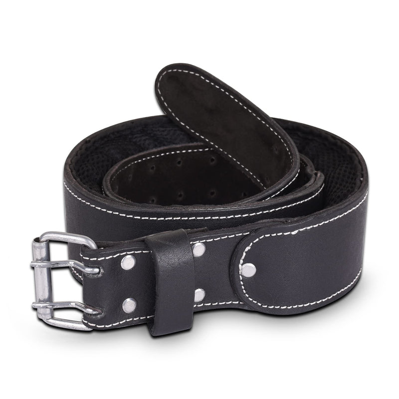 FUERI Premium Leather Work Belt | Adjustable Tools Work Belt for Suspender and Pouches with Padding Covered with Mesh for Carpenter, Electrician, Framer, Mechanic (Black) Black