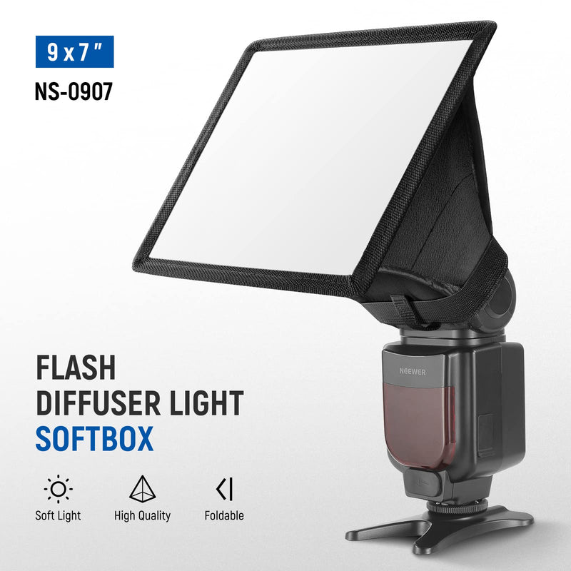 NEEWER Flash Diffuser Light Softbox 9" x 7", Universal, Collapsible with Storage Pouch Compatible with Canon Nikon Sony Godox Yongnuo NEEWER speedlight 9x7 inches