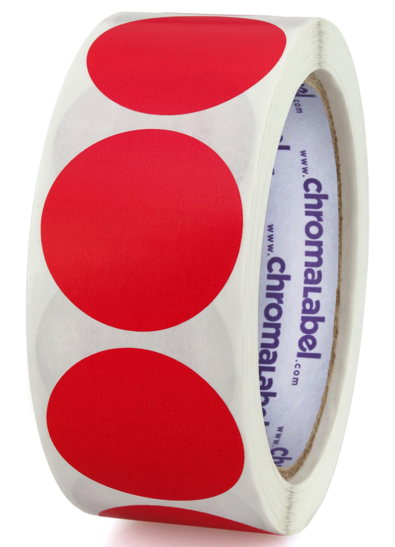 ChromaLabel 1.50 Inch Round Label Removable Color Code Dot Stickers, Inventory Label, 500 Labels per Roll, Red