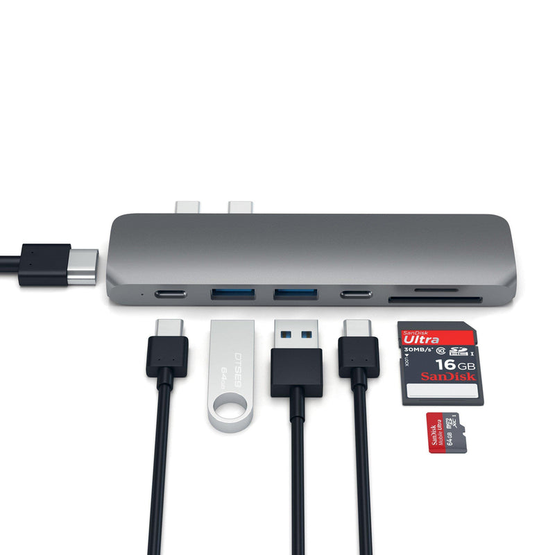 Satechi USB C Hub Adapter, USBC Dongle 7 in 1, USB-C with 4K HDMI, 87W PD Charging, USBC Data, 2 USB-A Data, Micro/SD Card Readers, for MacBook Pro/Air M1 M2 M3 M4 - Space Gray