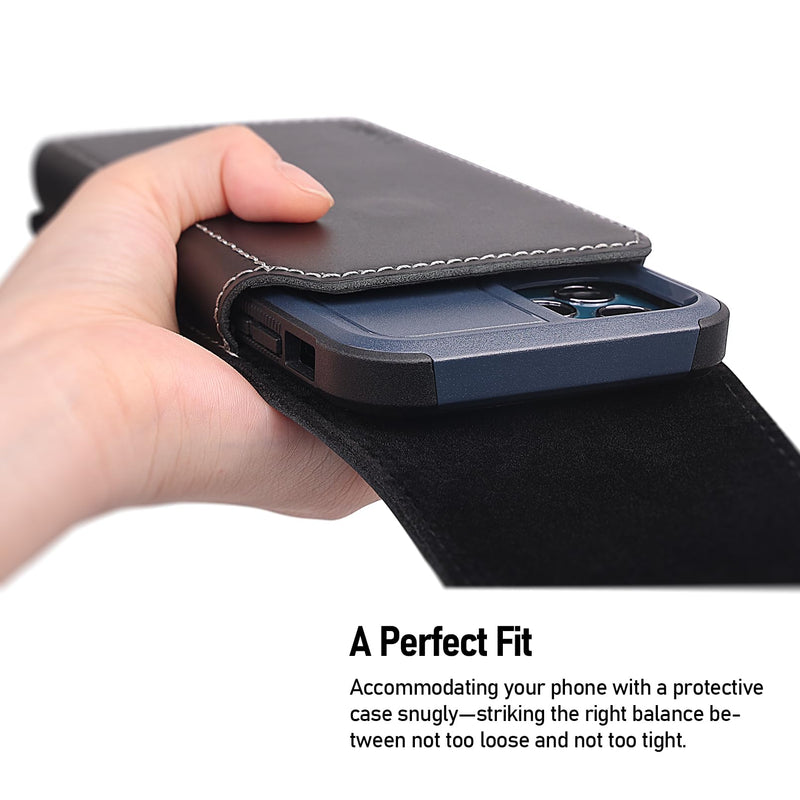 ykooe Genuine Leather Phone Holster for All iPhone Pro Max Plus (15 14 13), Galaxy S24 Plus, S23 Plus Cell Phone Belt Holder with Belt Clip (Fits Otterbox Commuter Case on), Black -XL XL