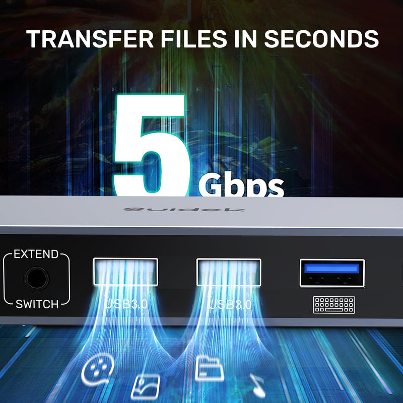 Displayport KVM Switch 2 Computers 1 Monitor, 8K@60Hz 4K@144Hz USB 3.0 DP KVM Switches for Two Computers Share one Screen with 4 USB Ports, Includes Desktop Controller and 5V Power Adapter Space Grey-DP 2 in 1 Out