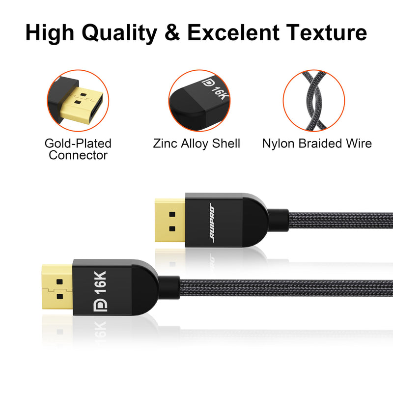 Displayport Cable 2.1, 16K DP Cable 6.6ft, Supports 80Gbps, UHBR20, 16K@60Hz, 8K@120Hz, 4K@240Hz 165Hz 144Hz, HDR DSC 1.2a, Compatible FreeSync/G-Sync 4090 3090Ti 7900XTX Graphics Card