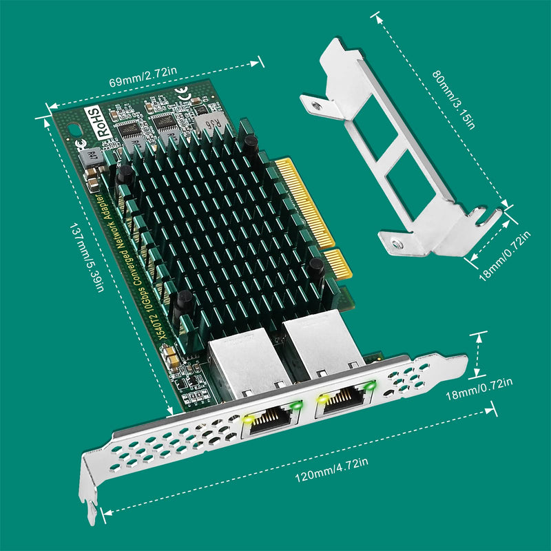 PCIE X8 Interface to 2X 10Gbps RJ45 Ports Network Adapter, Intel X540-AT2 Ethernet Controller, 2X 10GbE RJ45 Interface PCIE NIC Card, PCI Express 10GbE Converged Network Adapter (X540T2) X540T2