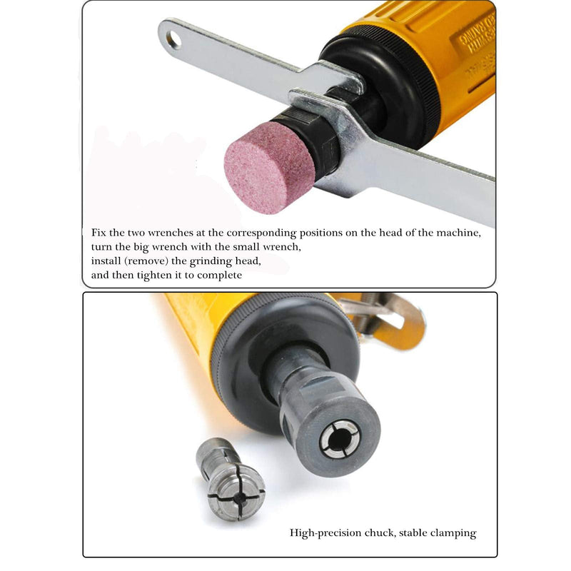 Air Die Grinder with 1/4"(6MM) and 1/8"(3MM) Collets, Pneumatic Die Grinder Kit, 22000 RPM Straight Grinder