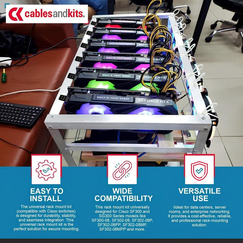 Cables and Kits - 1RU Rack Mount Kit - 8 Port - 1U Metal Ears Compatible with Cisco SF300 and SG300 19" Series - Ideal for Servers, Network Equipment and IT environments